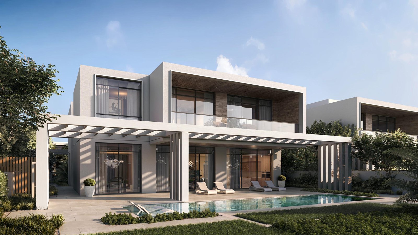 Luxury Bashayer Villas exterior on Hudayriyat Island Abu Dhabi showcasing premium waterfront 4 and 5-bedroom villas by Modon Properties